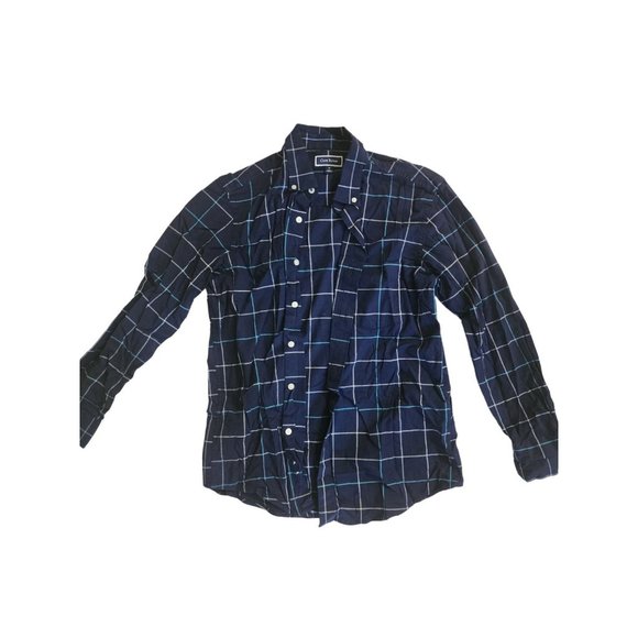 Men's Club Room Size M Button Up Shirt Check Long Sleeve Navy Blue - Picture 1 of 3